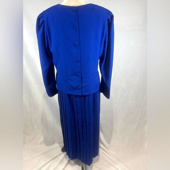 Vintage Talbots royal blue long sleeve pleated maxi dress size 16 - Picture 5 of 7